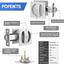 Brushed Nickel Pocket Door Hardware with Privacy Lock & Latch - Contemporary Style Square Pocket Door Lock with Edge Pull (1 Pack)