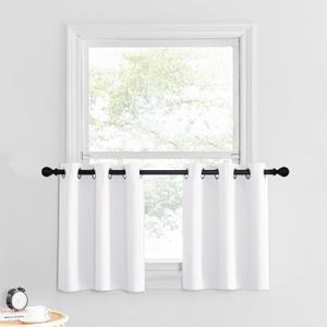 NICETOWN Pure White Bathroom Curtains for Small Windows, Farmhouse Style Thermal Insulated Short Curtains for Living Room, Small Window Tiers for Bedroom Decor (34x24 Inch, 2 Panels)