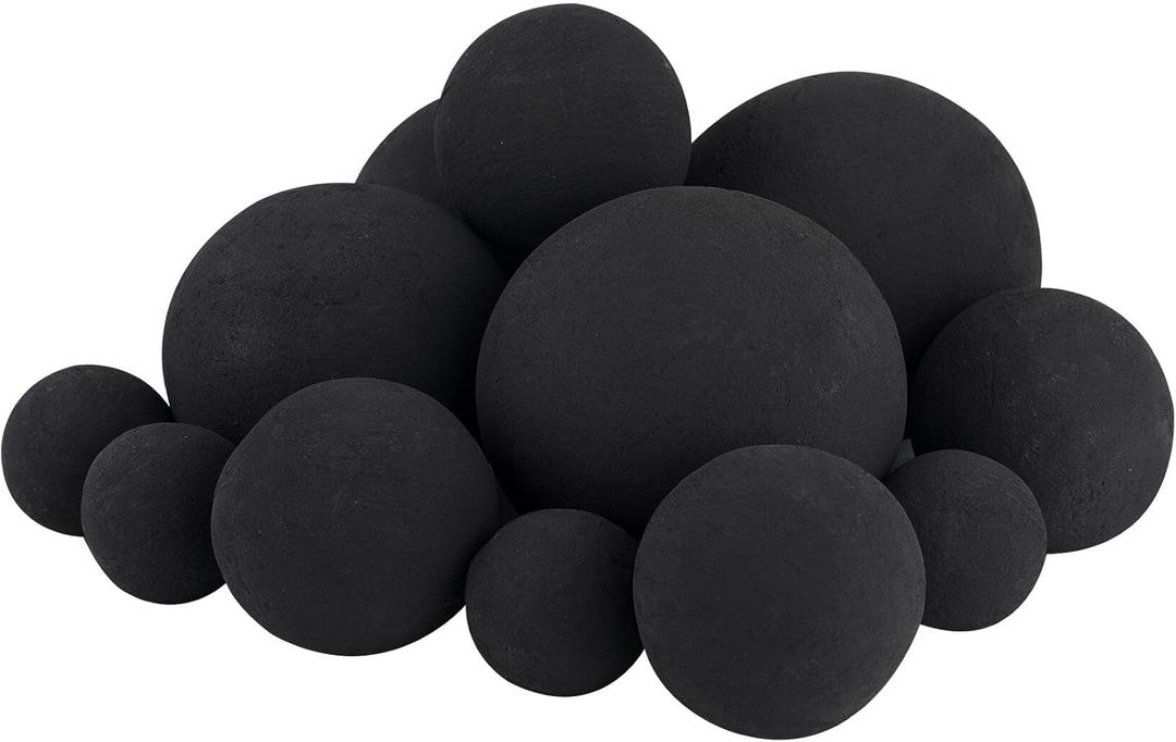 Skyflame 12PCS Ceramic Fire Balls, Mixed of 4 Sizes Fire Pit Balls Set for Indoor and Outdoor Fire Tables or Fireplaces Accessory, Black