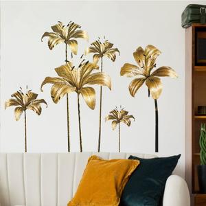 OCXEQJX Gold Lily Flower Wall Stickers Gold Wall Decals Removable Peel and Stick Wall Art Decals for Living Room Bedroom Sofa Backdrop TV Wall Background(MS1680-YY) (TYF-22), Width 12"