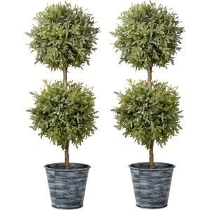 DILATATA 2 Ft Topiary Trees Artificial Boxwood Topiary Galvanized Potted Artificial Plants Indoor Artificial Potted Shrubs for Porch- Artificial Topiary for Outdoors & Indoors Decor - Set of 2