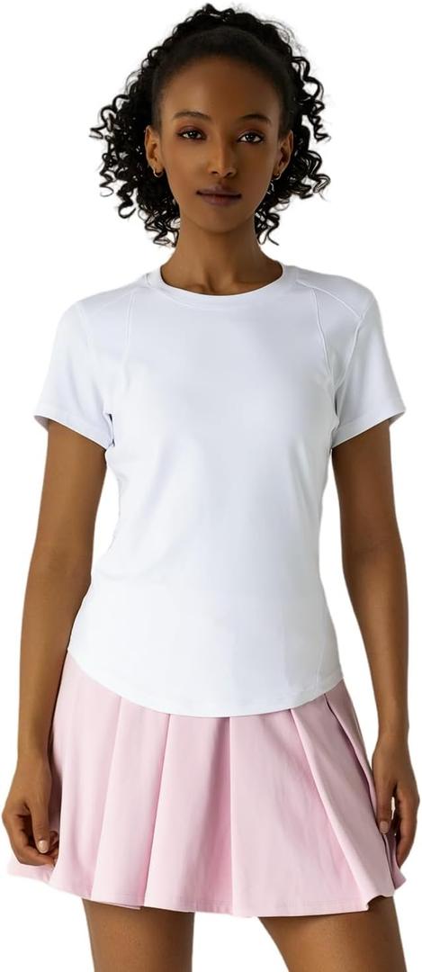 Workout Tops for Women Athletic Tops Short Sleeve Shirts-Cropped Slim Fit Gym Running Yoga T Shirts (White, S)