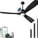 60" Smart Ceiling Fan with Lights,Outdoor Ceiling Fan 3 Blade,Compatible with Alexa/Gg/App/Remote,3-Color Light 6-Speed Quiet Reversible DC Motor for Patio,Black