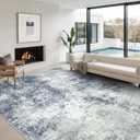 Washable Area Rugs for Living Room 9x12 - Large Neutral Modern Abstract Rug, Soft Low Pile Carpet with Non Slip Backing for Under Dining Room Table, Bedroom, Home, Office, Dorm - Indigo Gray (9' x 12' (Rectangular), Denim Blue/Gray)