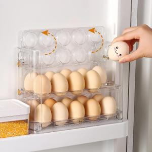 Beveetio Flippable Egg Holder For Refrigerator, Clear Acrylic Egg Storage Container For Refrigerator Side Door, Large Capacity Organizer-30 Count Capacity (Transparent color 02)
