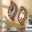 Roowest 2 Pcs Decorative Mirror Wall Decor Leaf Teardrop Mirror Wall Mounted Decorations for Living Room Bedroom Bathroom Vanity Entryway Office(Brown)