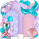 Foilswirl 34 Pieces Mermaid Birthday Party Decorations 4ft 5ft 6ft Mermaid Arch Backdrop Covers Spandex Arch Backdrop Cover Pink Purple Seashells Balloons for Summer Birthday Party, 1.65 x 4 ft, 2.1 x 5 ft, 2.6 x 6 ft