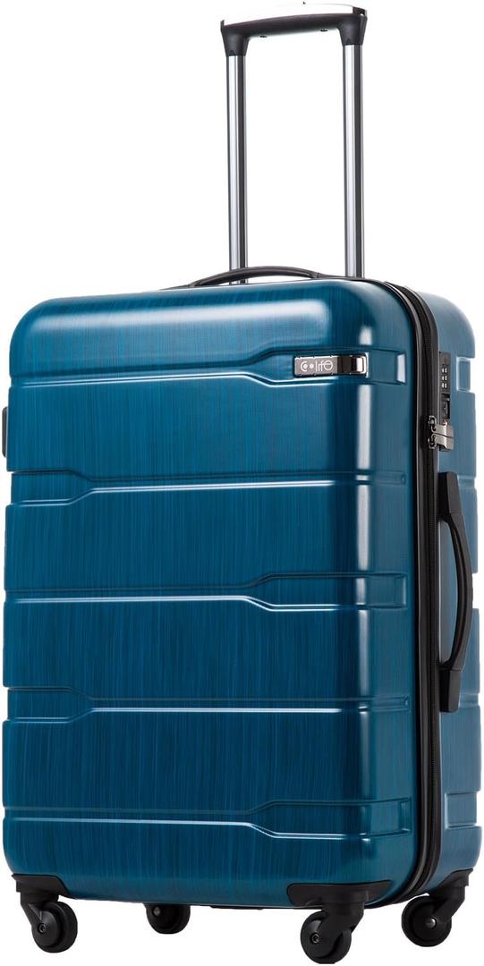 Coolife Luggage Expandable(only 28") Suitcase PC+ABS Spinner Built-In TSA lock 20in 24in 28in Carry on (Caribbean Blue., M(24in).)