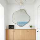 Irregular Round Mirror, 28" Scalloped Mirror with Gold Metal Frame, Modern Asymmetrical Wall Mirrors Decorative, Wavy Shaped Mirrors for Living Room Bathroom Bedroom Hallway Entryway