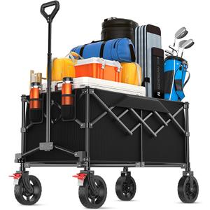 180L Large Capacity Collapsible Wagon Carts with Wheels,Foldable Wagon with 330LBS,Heavy Duty Shopping Cart,Portable Wagons Carts Foldable for Beach,Sports,Garden,Laundry,Outdoor-Black