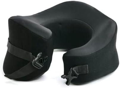 C CUSHION LAB Extra Support Travel Pillow, Award-Winning Patented Ergonomic Design for Chin & Neck Support Memory Foam Neck Pillow, Compact Airplane Pillow for Traveling, Flight, Car (Black, Large)