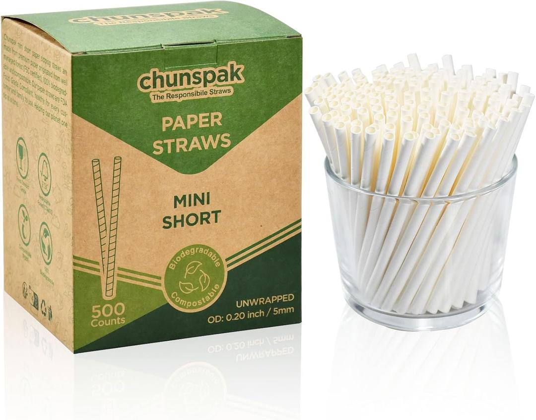 4'' x 0.2'' White Mini Paper Sipping Straws, Tasting & Sample Straws, Stirring Straw Sticks, Paper Sticks, DIY Crafts - Biodegradable, 500 Counts