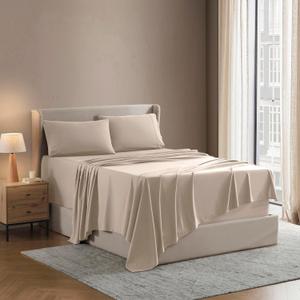 Nestl Split King Bed Sheet Set - Beige Cream - Instantly Soft Microfiber, No Break-in Wash - 4-Piece Deep Pocket Sheets & Pillowcases, Stays Put All Night