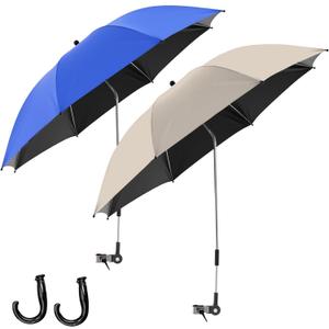 Talltalk 2 Pcs Beach Chair Umbrella with Clamp, 42", Dark Blue, Beige