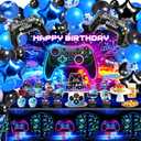 Video Game Birthday Decorations - Game Birthday Party Decorations Includes Backdrop, Foil Balloons, Tablecloth, Cake Toppers, Balloon Arch Kit for Boy Game Birthday Party