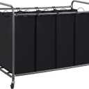 STORAGE MANIAC Laundry Sorter 4 Section, 47.8 Gal (181 L) Laundry Hamper with Wheels, Clothes Divider Basket Sorter, Clothes Separator Hamper Cart with Wheels and Removable Bags, Black