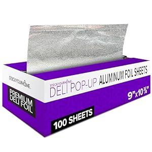 Pre-Cut Deli Aluminum Foil Sheets, 100 Count - Heavy Duty 9x10' Pop Up Sheet for Burrito, Hot Dogs & Sandwiches