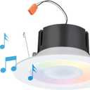 Juno 6 Inch Smart Recessed Light Speaker, Bluetooth, Alexa, Google Home Compatible, RGBW Speaker Downlight, Dynamic Color Red Green Blue White, Matte White (J6SLC RGBW MW M6)