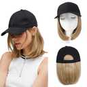 Hat Wigs for Women Baseball Cap with Hair Extensions Short Straight Bob Hairstyle Caps with Hair Attached Adjustable Baseball Cap Wig for Daily Party(12inch)