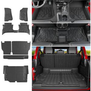 powoq Floor Mat Compatible with 2021-2025 Jeep Wrangler JL 4XE 4 Door Trunk Mat Backrest Mat TPE Replacement for 21-25 Jeep Wrangler JL Accessories (Fit 21-25 JL 4XE, Trunk Mat+Backrest Mat+Floor Mat)