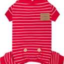 KYEESE Dog Pajamas, Striped Velvet Fleece Pet Jumpsuit, 4 Legs PJS Soft Doggie Jammies, Stretchable Dog Pajamas Pet Costumes, Comfortable Sleepwear for Small Dogs,Red Striped, X-Large