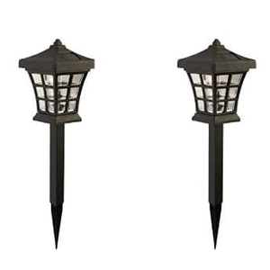 Crosslight Solar Powered Pathway Lights (2 Pack) - Pagoda Outdoor LED Lights, Waterproof for Garden, Yard, Patio, Lawn, Walkway - Decorative Ground Stake Lighting | Warm White 