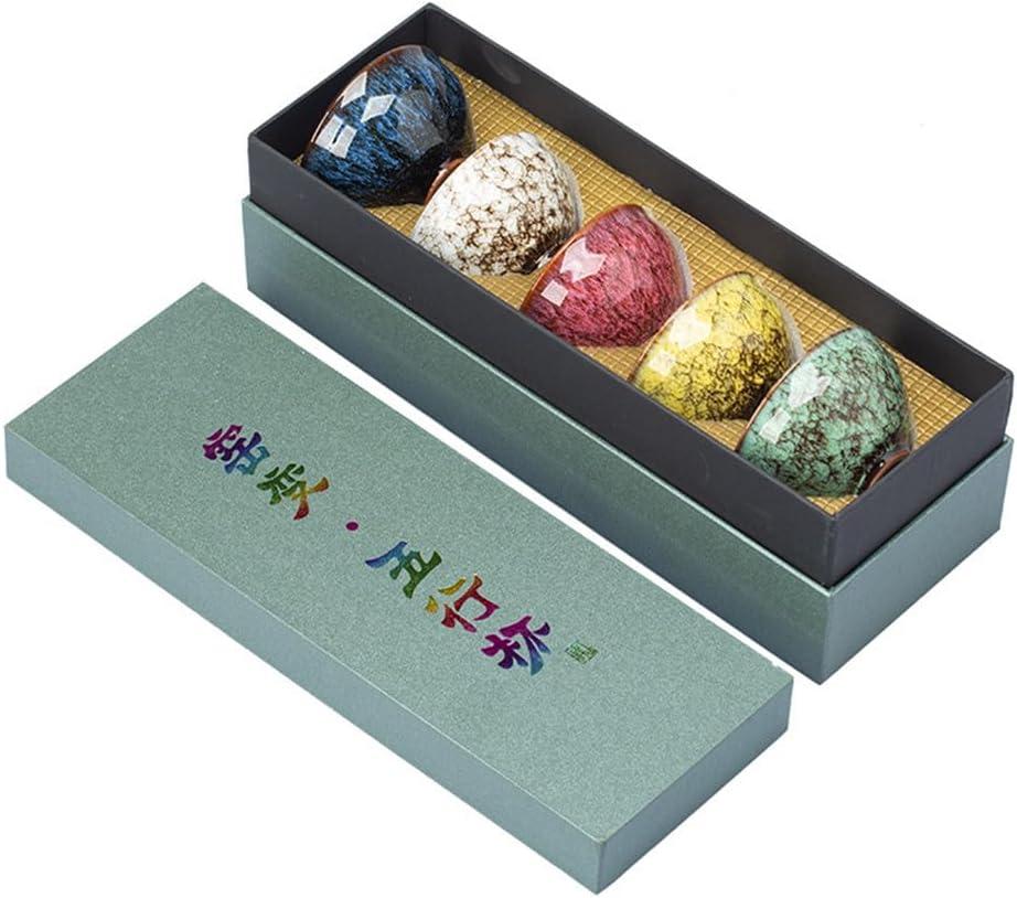 ZPGXLRZ 5Pcs Ceramic Tea Cup Set, 4oz Chinese Tea Cups with Designed Gift Box 