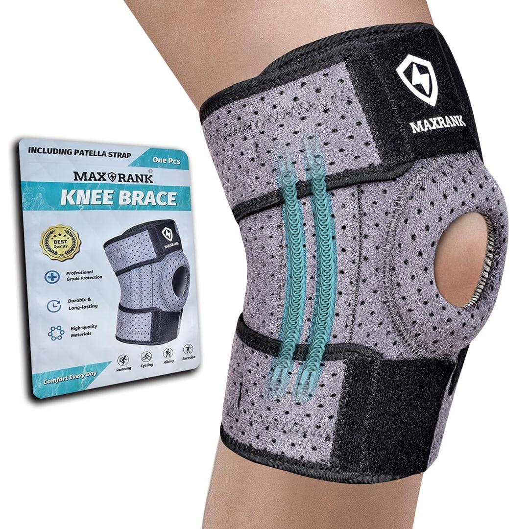Knee Brace with Side Stabilizers for Men & Women - Washable Knee Support with Adjustable Velcro Patella Straps for Workout, Pain Relief, Meniscus Tear, Arthritis, ACL (Universal, Gray)