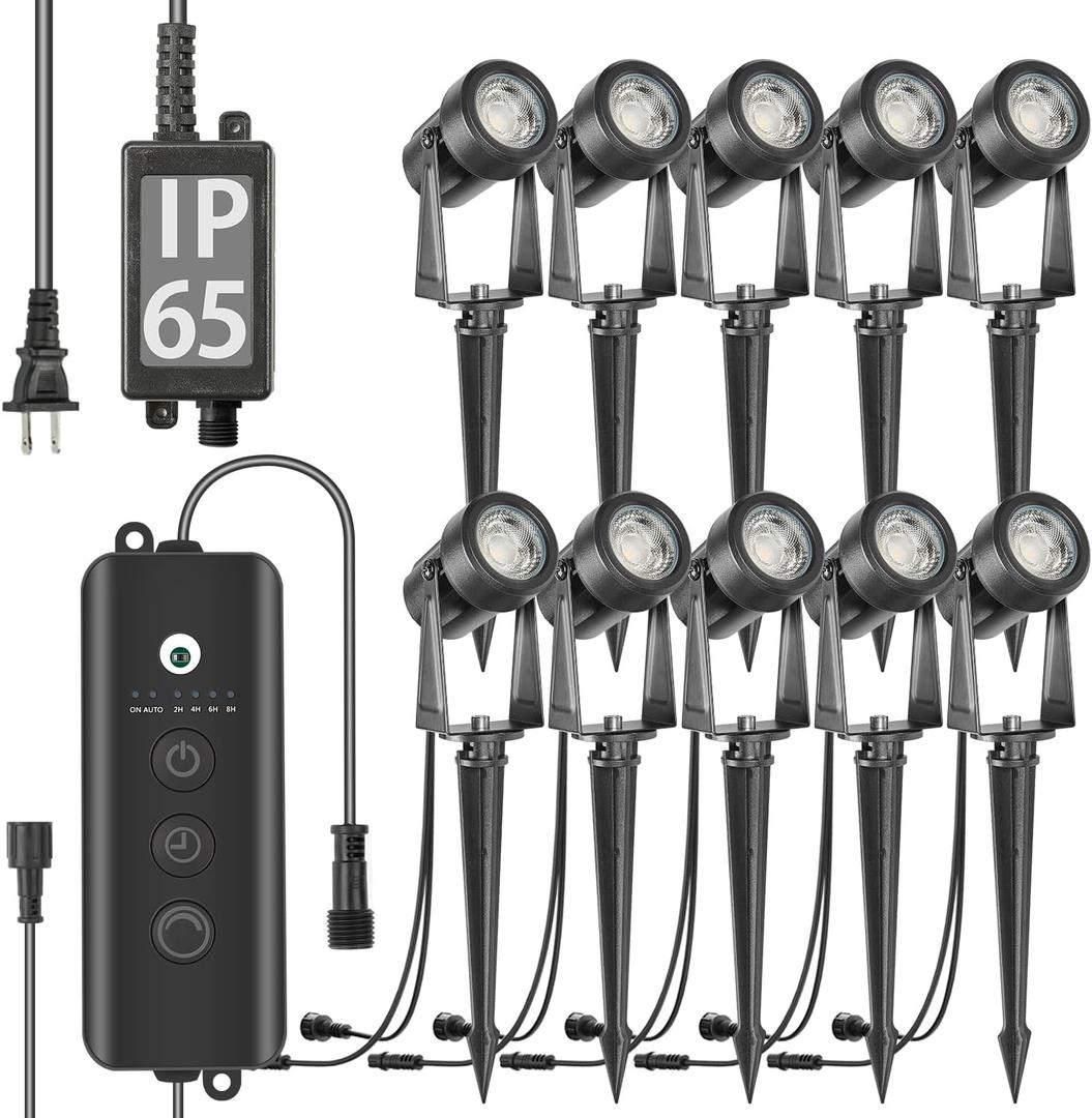 SUNTHIN Outdoor Landscape Lighting with Dusk to Dawn Sensor Controller, 10 Pack, Black