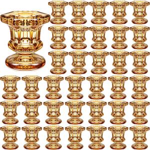 Foaincore 36 Pcs Candlestick Holders Bulk 2.36 Inch Taper Candle Holders Small Glass Candle Holder for Wedding Table Centerpiece Party Decoration (Amber)
