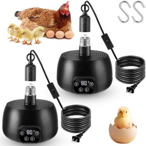 Enhon Chicken Coop Heater with LED Lighting, Adjustable Temperature, Timer & Safety Features  5 Ft Long Cable Chicken Coop Heating Lamp Perfect for Small Animals and Reptiles(2 Pack)