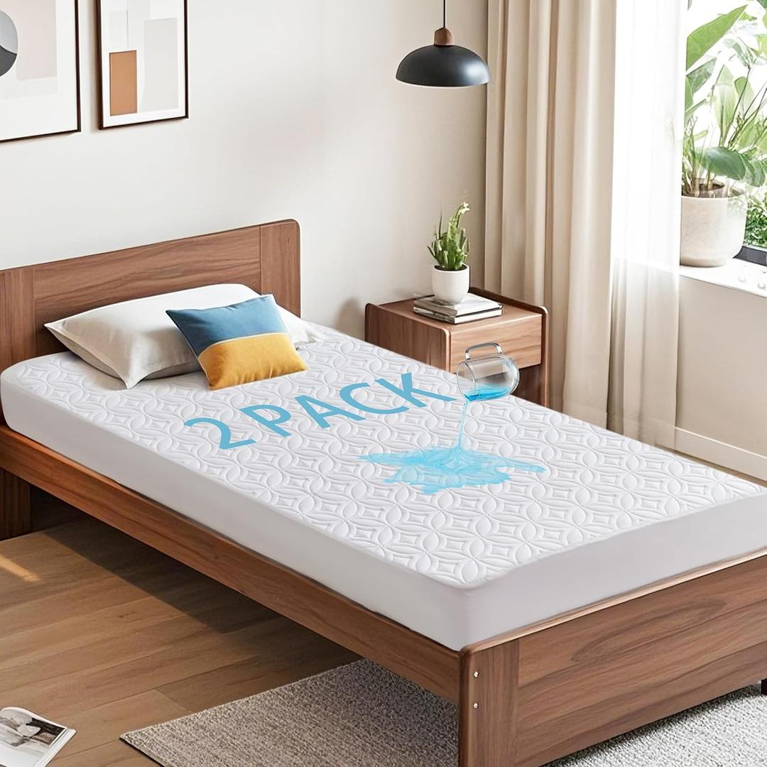 BEDLORE 2 Pack Waterproof Mattress Protector, Twin XL Size Mattress Pad with Deep Pocket 6"-15" Depth, Soft Breathable Bed Mattress Cover for Bedroom, College Dorm (White)