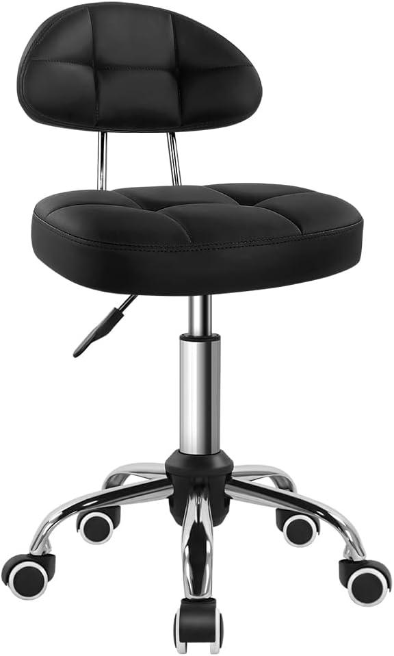 BFTOU Black Square Minimalist Swivel Stool with Wheel for Work SPA Shop Massage Height-Adjustable and Cost-Effective Rolling Stool Chair with Back