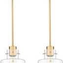 2 Pack Pendant Lights Kitchen Island, Brushed Gold Pendant Light Fixtures Over Island with Clear Glass Shade, 6" Modern Brass Kitchen Island Lighting for Dining Room Entryway, PL124-BG-G-2PK
