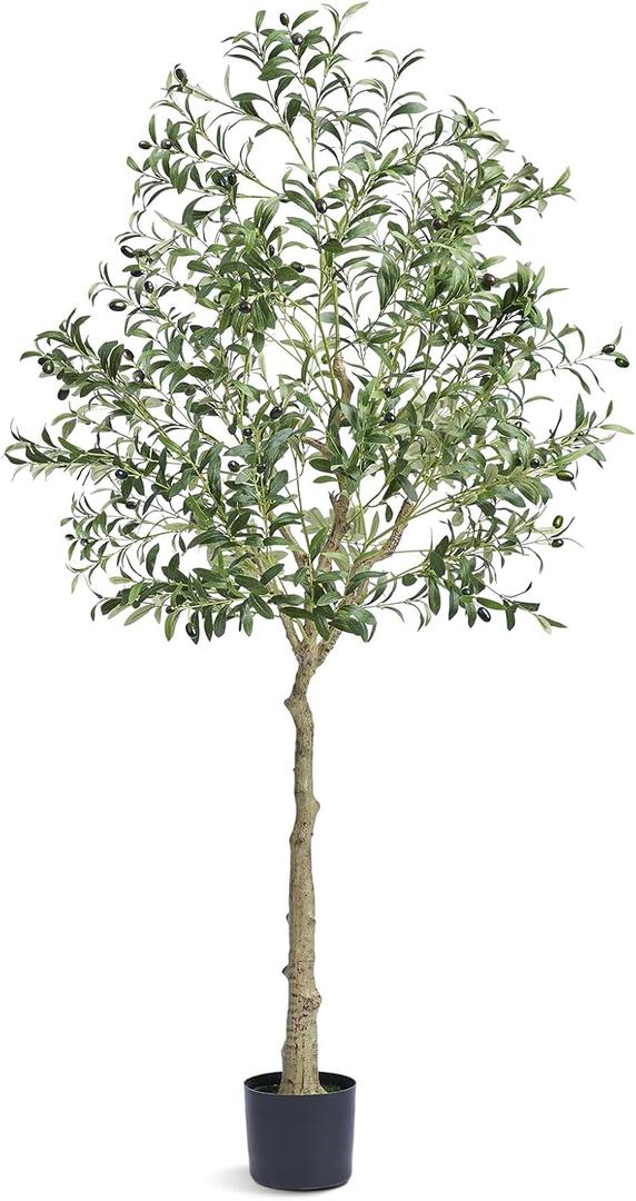 VEVOR Artificial Olive Tree, 6 FT Tall Faux Plant, Secure PE Material & Anti-Tip Tilt Protection Low-Maintenance Plant, Lifelike Green Fake Potted Tree for Home Office Warehouse Decor Indoor Outdoor