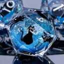 Resin DND Dice Set with Gift Box, 7Pcs Liquid Core Cat D&D Dice, Cute Dungeons Dragons D and D Dice, Sharp Edge Role Playing Game Dice D20 D12 D10 D8 D6 D4, Blue