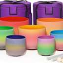 440HZ 6"-12" Set of 7 PCS Quartz Rainbow Crystal Singing Bowls Set Sound Healing with Carrying Case Mallet and Suede Striker