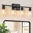 Unicozin Modern Bathroom Light Fixtures, 4 Light Vanity Lights Over Mirror, Black Wall Lamp with Clear Glass for Living Room Cabinet Bedroom Porch