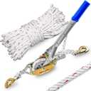 Rope Puller 3/4 Ton Capacity with 100Ft 0.6In Diameter Rope Come Along Winch 2 Hooks Rope with Single Gears for Tree Felling Moving Boats