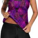 Tempt Me Two Piece Tankini Swimsuits for Women Tummy Control Bathing Suit with Shorts Athletic Two Side Pockets Swimwear (Small, Purple Leaves)