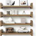 Vailando Floating Shelves for Wall, Set of 4 Solid Wood Wall Mounted Shelves, 16" Rustic Walnut Display Shelf with Reinforced Hardware for Bedroom, Living Room, Bathroom, and Kitchen Decor