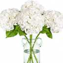 Nubry 4Pcs White Hydrangea Artificial Flowers, 22.5In Latex Faux Real Touch Large Hydrangea Flowers with Long Stems & Leaves for Home Office Decor Wedding Party Arrangements(White)