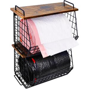 2 Pack Stackable Extra Large Trash Bag Holder Under Sink, Wall Mounted Garbage Bag Dispenser Roll Holder for 13/33 Gallon Trash Bags, Kitchen/Pantry/Laundry Room Organization Basket Storage Bin