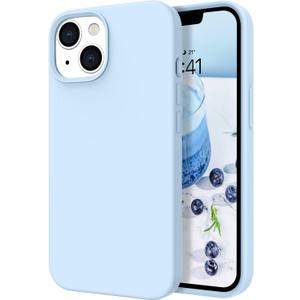 DOMAVER for iPhone 14 Plus Case, Phone Case Compatible with iPhone 14 Plus Smooth Liquid Silicone Soft Gel Rubber Microfiber Lining Cushion Cover Shockproof Protective for Women Girls-Light Blue