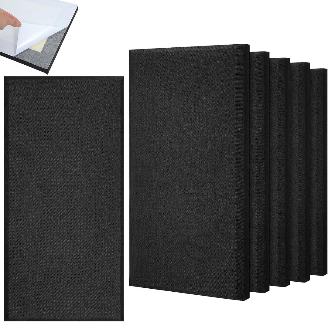 SmoothNovelty 6 Pack Acoustic Panels 1.6 Inch Thick, 23.6x11.8 in Self Adhesive Sound Absorbing Panels, Black, NRC 0.9 Noise Reduction for Studio, Home Office, Recording Room