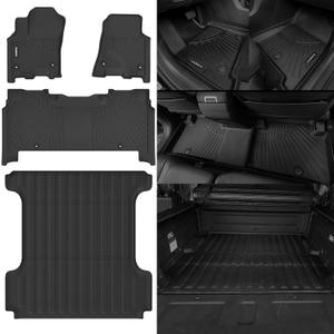 Naibeve Floor Mats and Truck Bed Mat for 2025 Ram 1500 Crew Cab with Rear Under-Seat Factory Storage Bucket Seat Short Bed (5.7 FT/67.4inches), All Weather for Ram 1500 Floor Mats Accessories