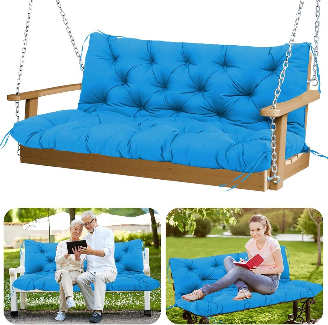 Porch Swing Cushions 5" Thicken Waterproof Outdoor Swing Cushions 3 Seater Replacement with Backrest and Ties Patio Swing Cushion for Outdoor Furniture Bench Backyard Lawn Garden(Peacock Blue) (48x40x5inch, Peacock Blue)