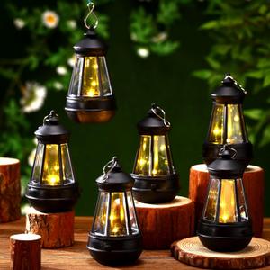 Tuanse 6 Pcs Solar Lantern Outdoor Waterproof 5.5 Inch Black Hanging Solar Lights for Outside Decorative Camping Hanging Lantern for Outside Pathway Garden Yard Patio Walkway