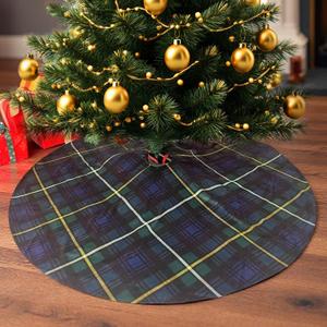 Christmas Tree Skirt 36 Inch  Campbell Clan Tartan Navy Blue and Green Plaid Tree mat for 46 FT Xmas Trees, Classic Scottish Holiday Decor for Farmhouse, Home, Office, Indoor or Outdoor