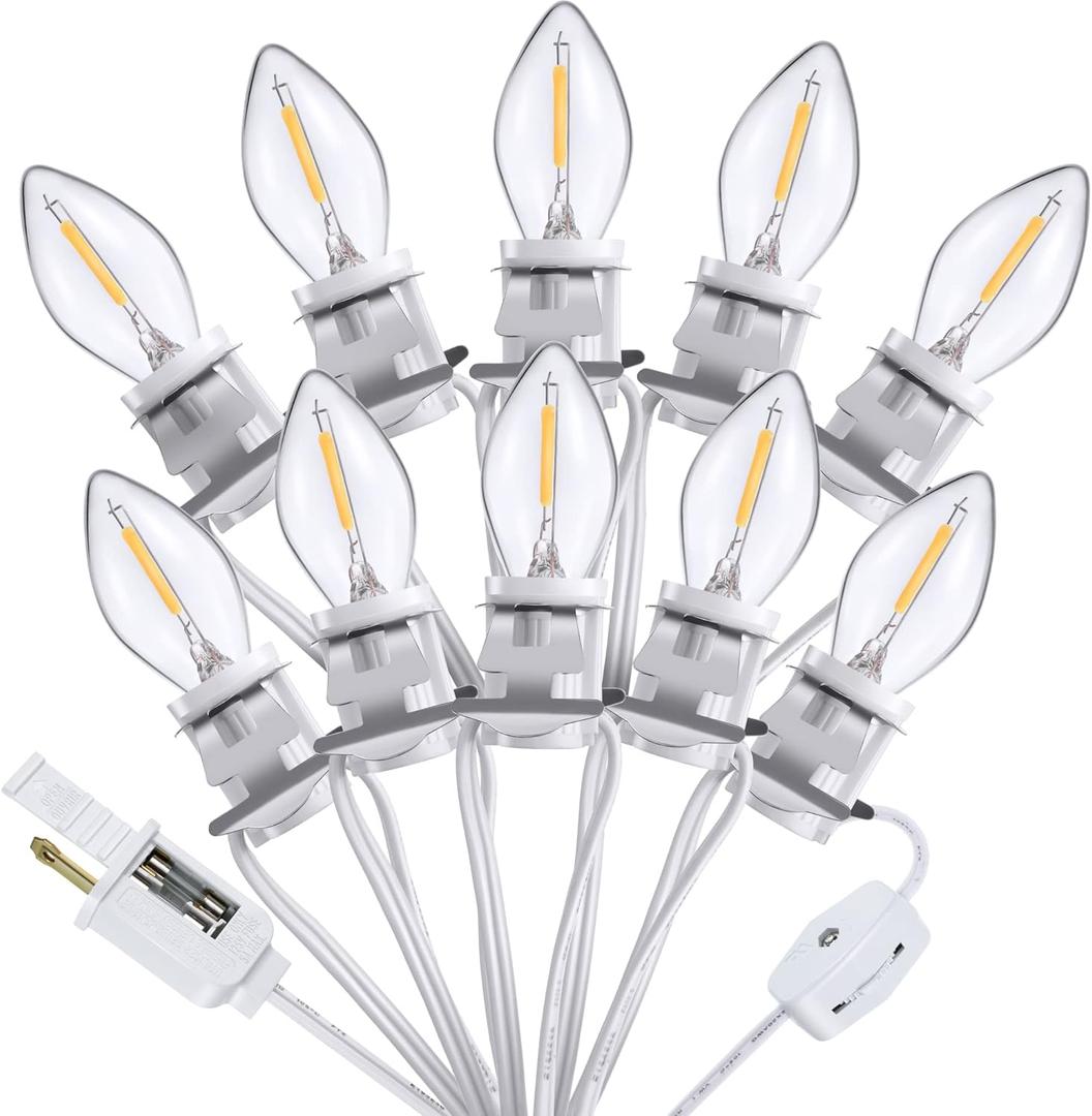 Hohean Meonum Accessory Cord with 10 LED Bulb, C7 Christmas Village Light Cord with Two Spare Fuse, Blow Mold String Lights with Switch, Xmas Decoration for Xmas Village Houses Salt Lamp